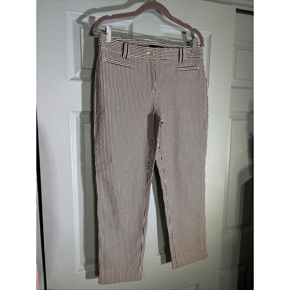Ann Taylor Blue And White Stripe Seersucker Cropped Pants Sz 4